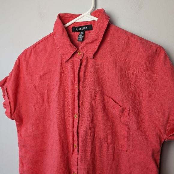 ELLEN TRACY Women Blouse 100% Linen Size Small Gold Buttons pink Color - Picture 2 of 9